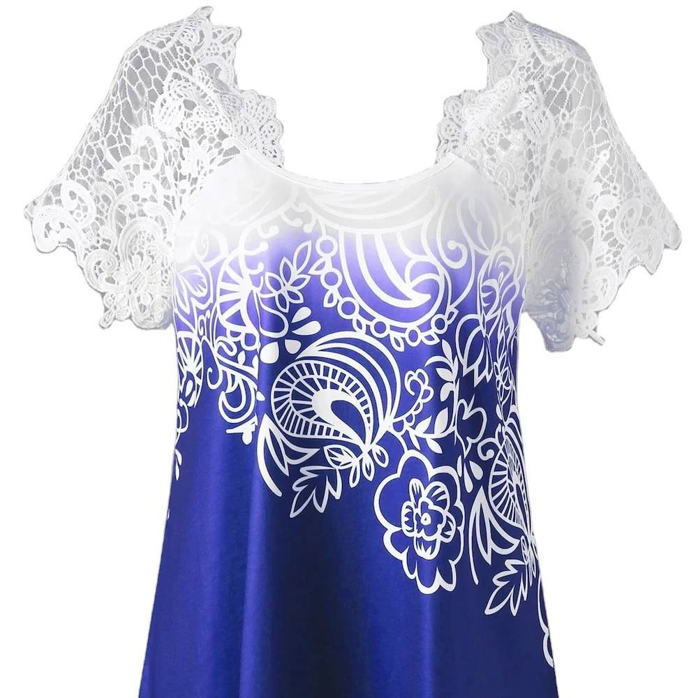 
Plus Size raglan sleeve Lace Panel Floral Top 