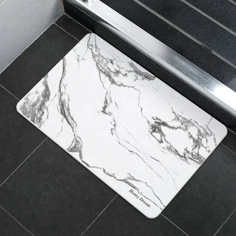 Marble Design Stone Version Diatomite Non Slip Bath Washable High Absorption Hard Diatom Bath Mat Foot Mat
