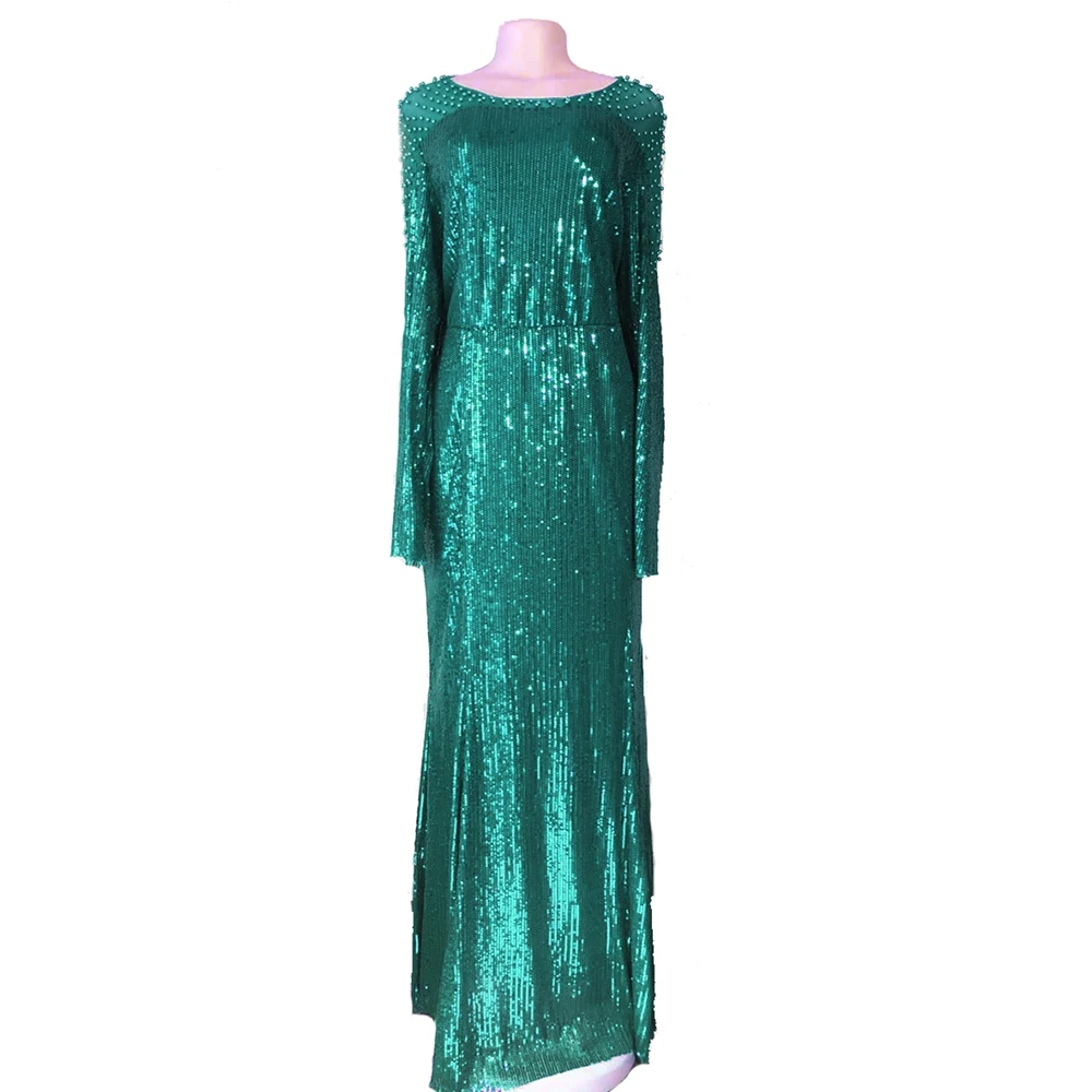 
Christmas Party Banquet Evening Dress Sequins Vertical Shoulder Decoration Beaded Long Elastic African Dress 
