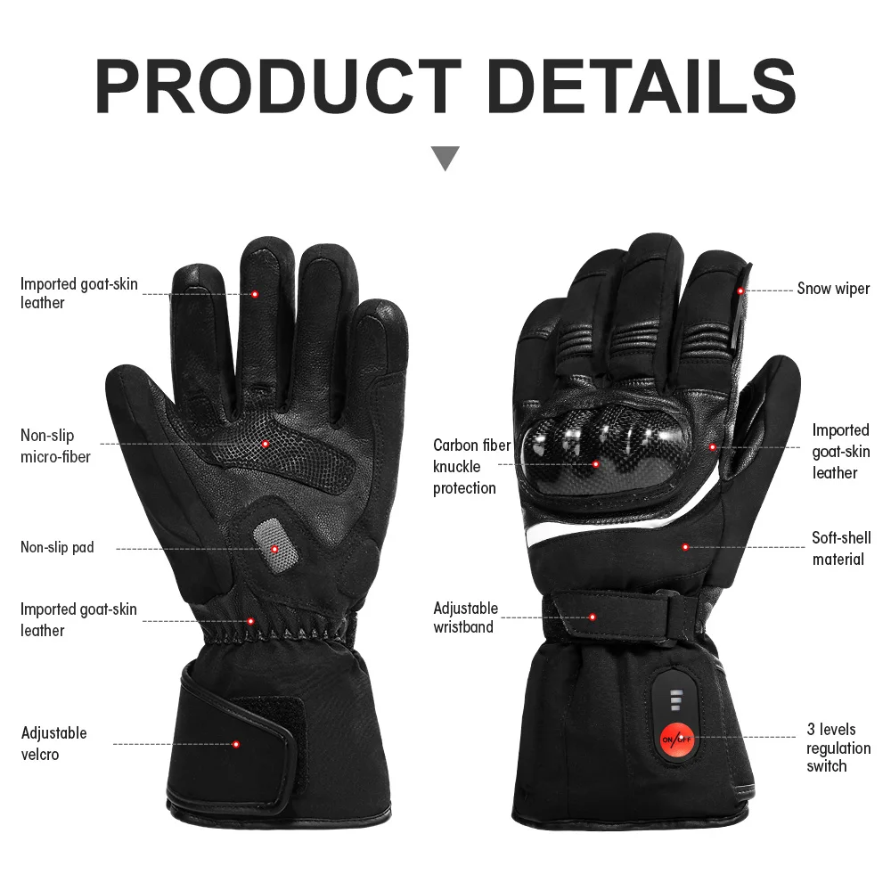 Five Fingers Winter Electric Heating Gloves Touch Screen Powered Motorcycle Racing Gloves Battery Powered Motor Gloves