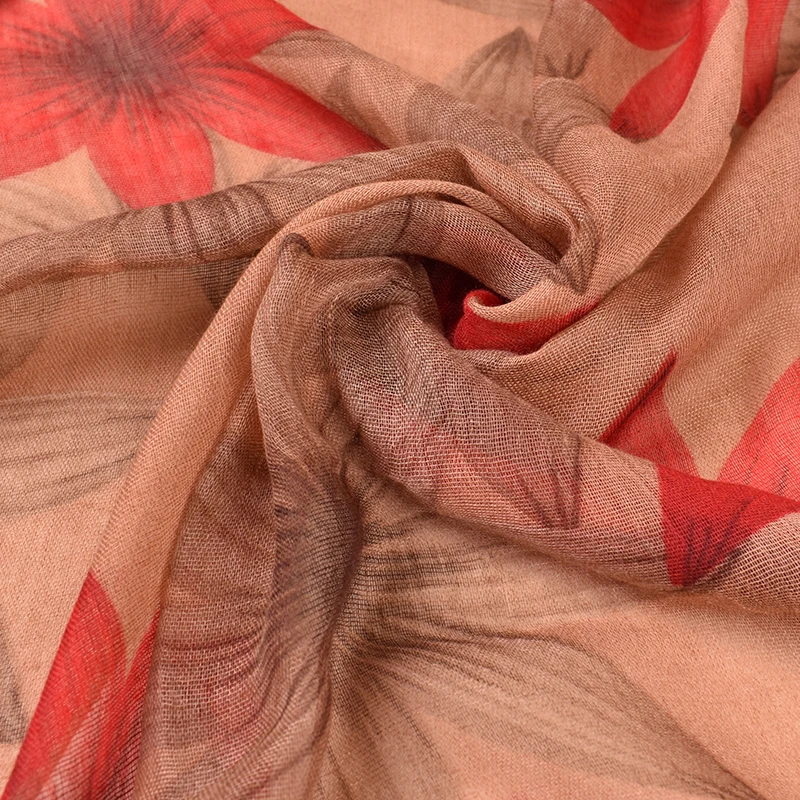 New  fashion Coral flower women 185cm*85cm Viscose scarf wholesale women voile scarves Customized printing scarf