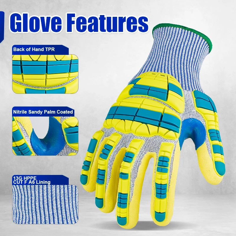 Cut Grip Heavy Duty Mechanics Gloves Durable Material Leather Impact Work Gloves Oil and Gas Safety Gloves