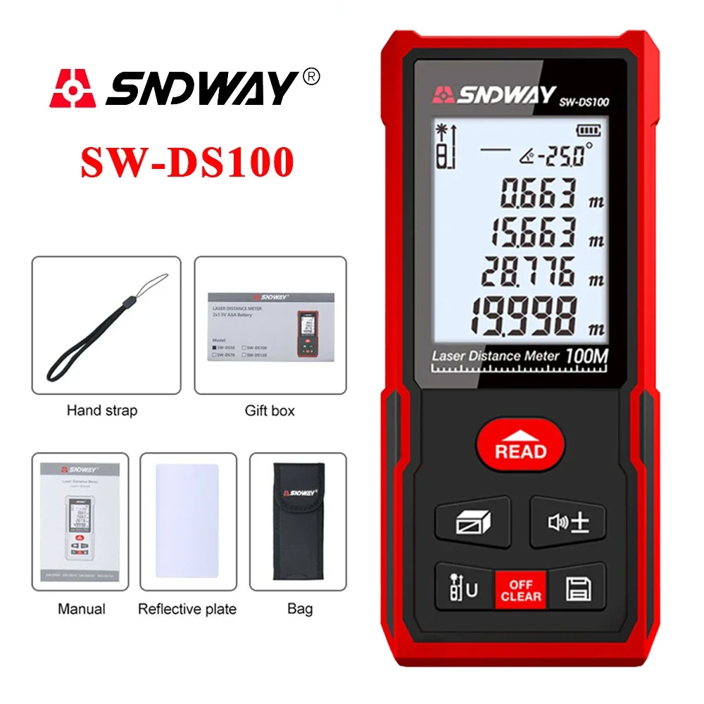 SNDWAY Digital Rangefinder Laser Meter with Area Volume Self-calibration Functions Range Finder