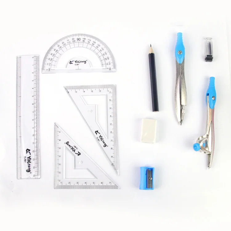 High Quality Math Set Geometry Drawing Set Student Pencil Compass Ruler For School Stationery Supplies