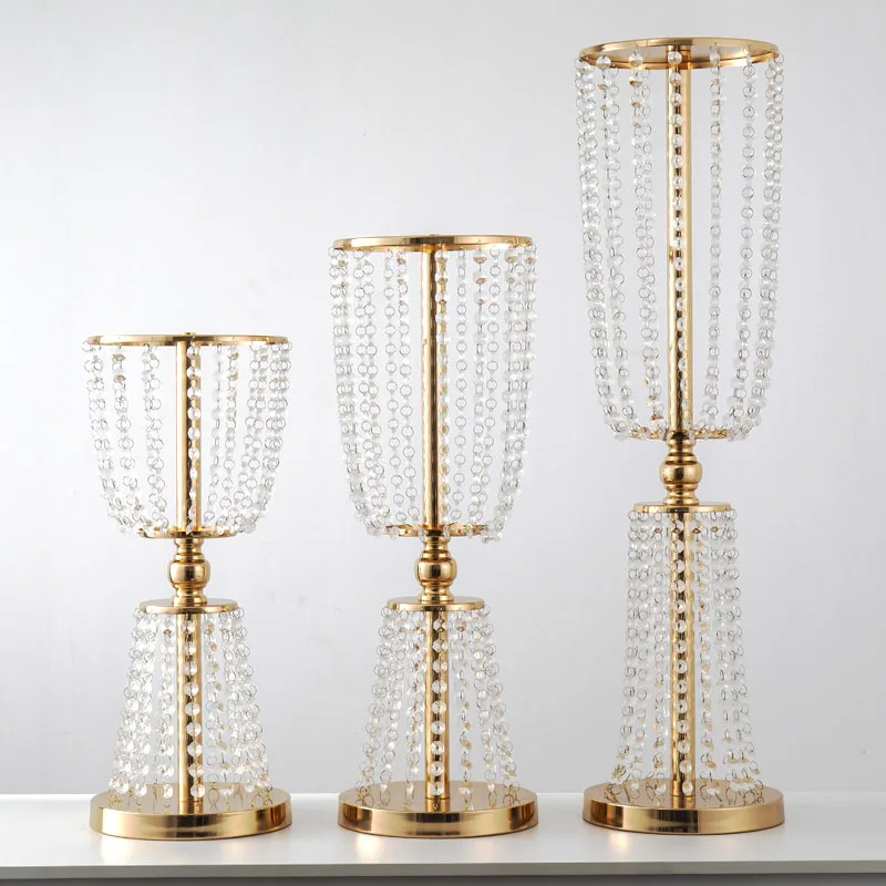 Metal Wedding Party Road Lead Crystal Gold Flower Stands Racks Supports Table Centerpieces for Home Decoration