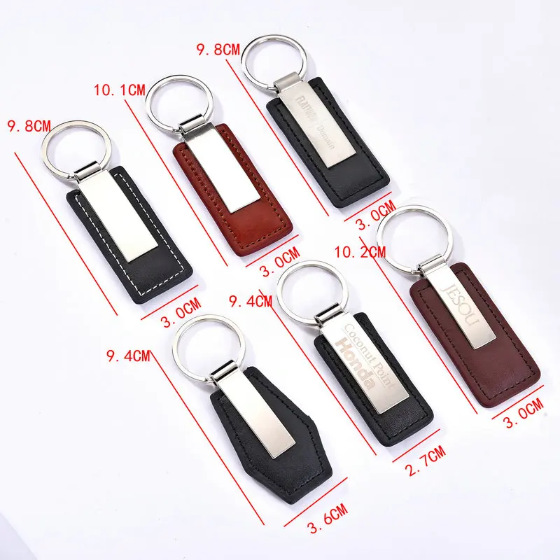 Car Marketing Gifts Personalized Blank Laser Engrave Embossed Key Tag Custom Branded Mens Leather Metal Keychain For Promotion