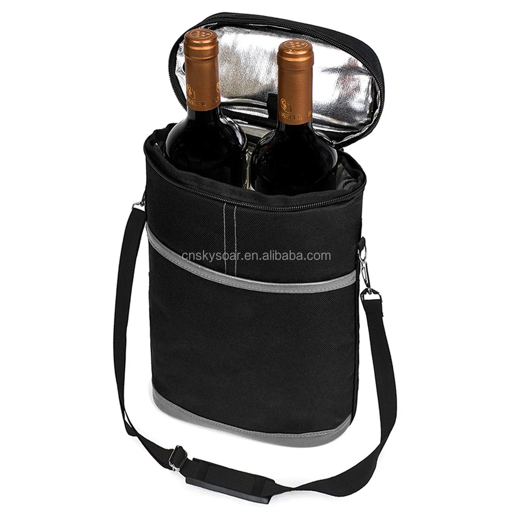 Manufacturer Portable Label Insulated Shoulder Red Wine 2 Bottles Picnic Hiking Cooler Ice Bag Lunch Beer Carrier