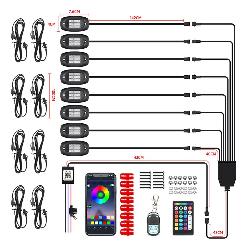 RGB LED Rock Lights Bluetooth-Compatible APP Control Music Sync Car Chassis Light Undergolw Waterproof Neon Light