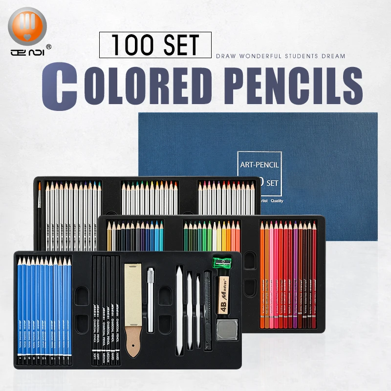 100 профессиональные детские карандаши для рисования, набор деревянных художественных карандашей