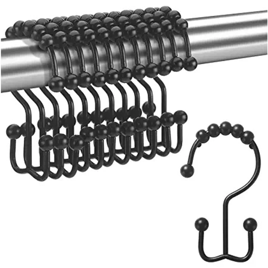 Shower Curtain Hooks Rings Rust-Resistant Metal Double Glide Shower Hooks for Bathroom Shower Rods Curtains, Set of 12 Hooks -