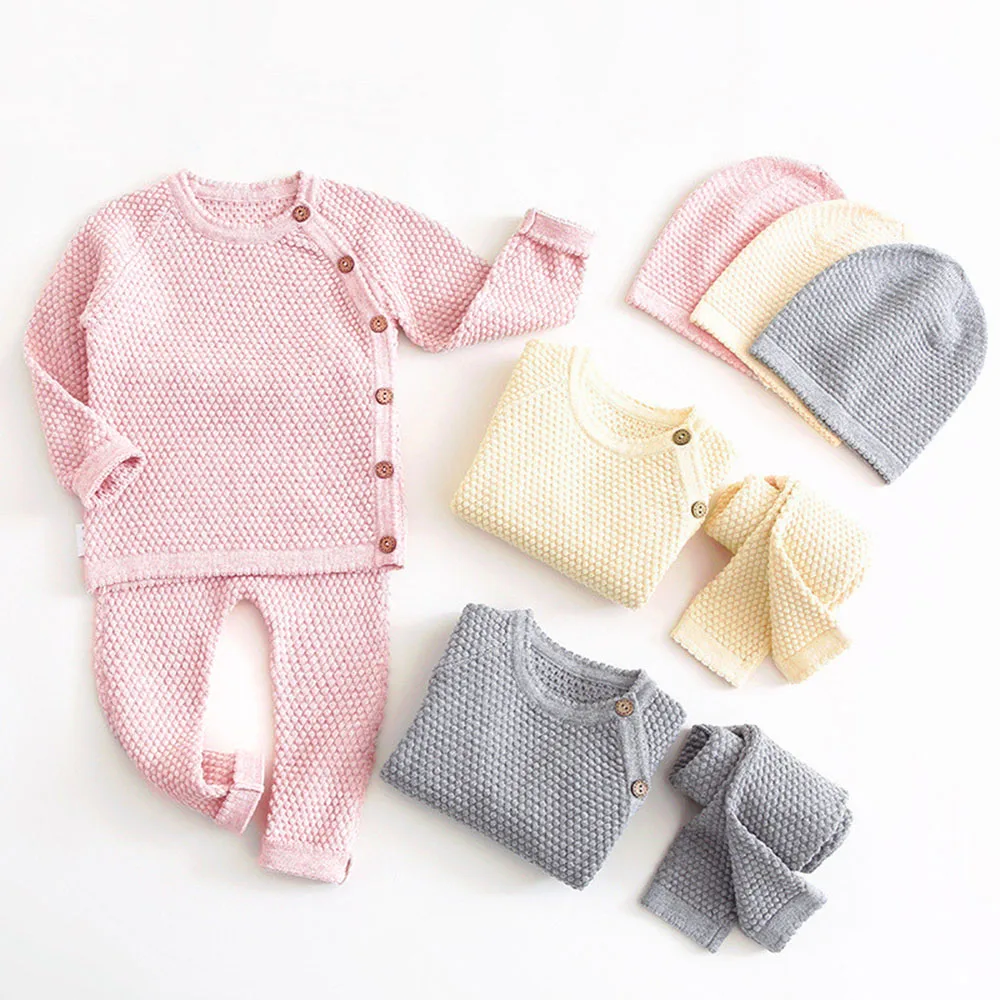 Baby Boy Girl Clothes Sets Spring Newborn Baby Girl Clothing Tops + Pant Outfits Knit Sweater Baby Pajamas Set