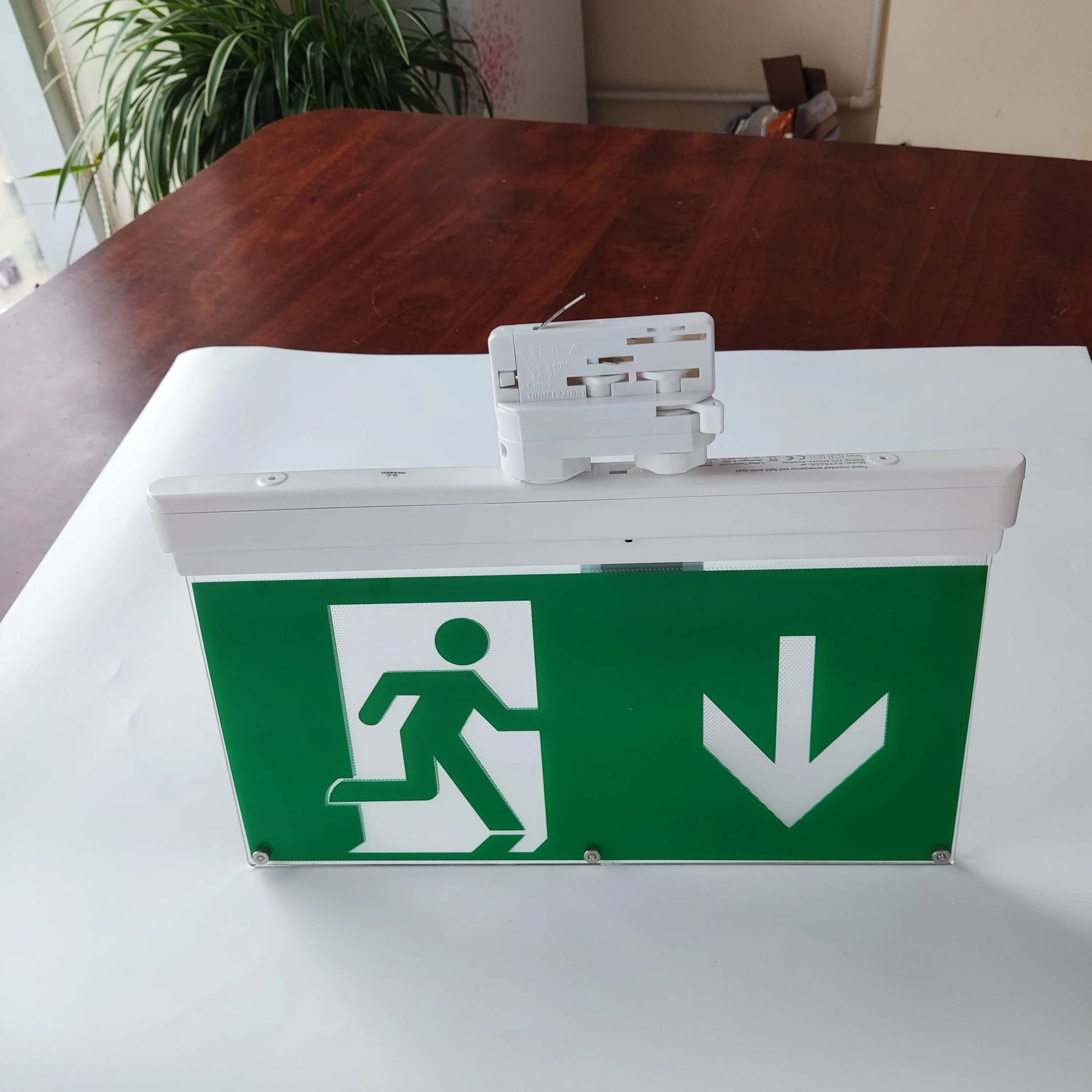 Self-test Function Track Mounted Led Emergency Exit Sign Light With Rechargeable Battery Backup For 3 Circuit Track System