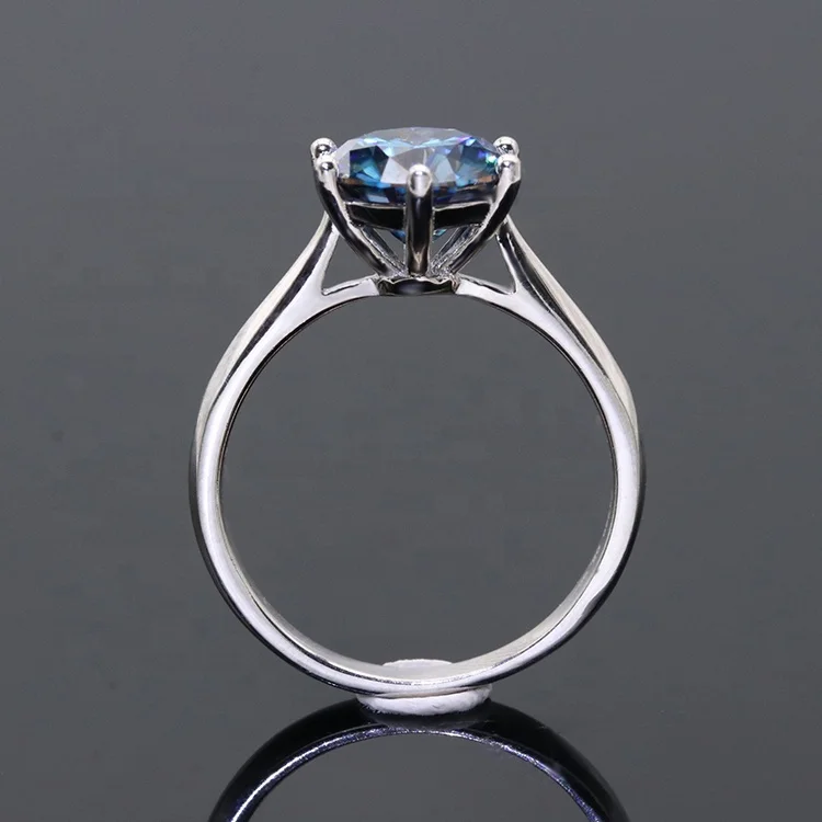 Fancy 1 carat /2 carat moissanite diamond ring women 925 sterling silver white whitd gold plated sapphire blue moissanite ring