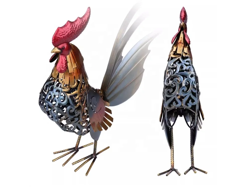 Customized Metal outdoor Rooster Garden Animal Sculpture decoration chicken Statue Patio Lawn Garden Ornaments