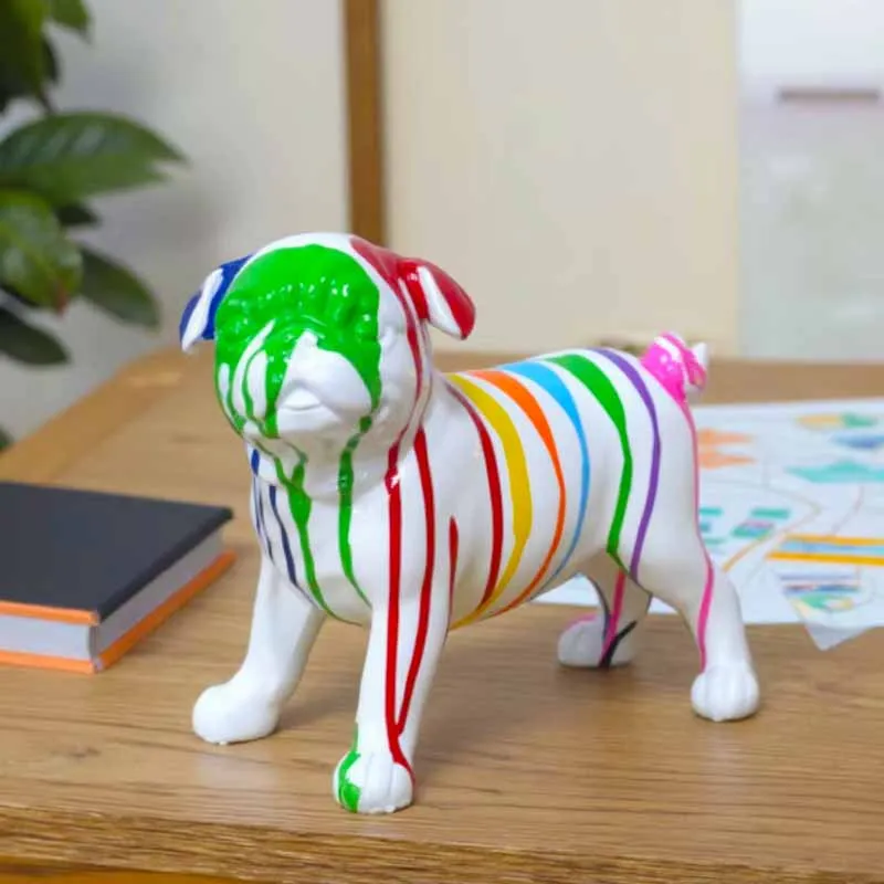 Creative Home Office Living Room Pop Artwork Striped Bull Dog Figurine Colorful Resin English Bulldog Statue Decor