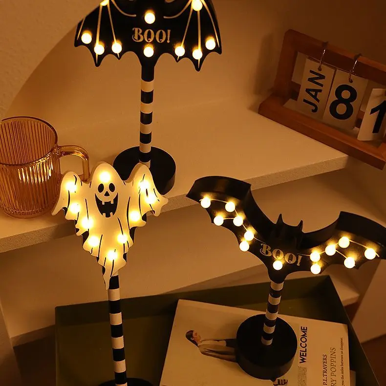 Halloween Pumpkin Light, 3D Wooden Battery Operated Decorative Floor Lights for Indoor Outdoor Party Decorations