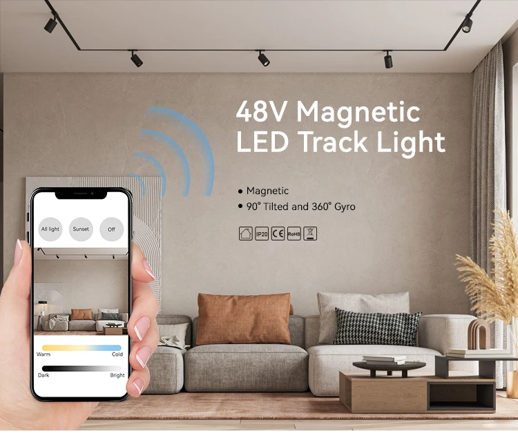 LED track spot light lamps 48 volt 2700K/3000K/3500K/4000K/6000K magnetic LED focus light 2 wires tracklight
