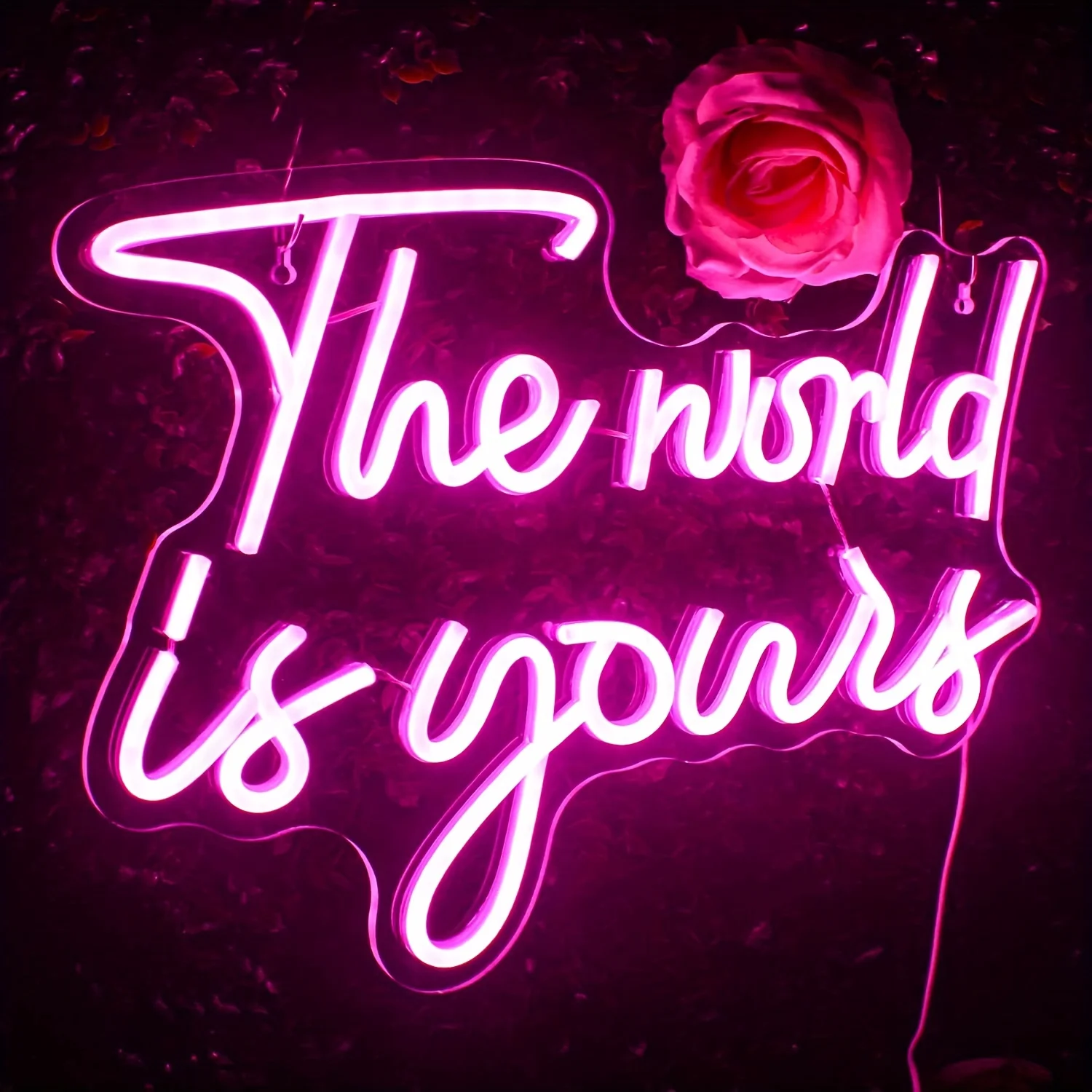 1 pc The World Is Yours Neon Signs, Pink Led Neon Light for Wall Decor, Wedding, Engagement,USB Powered  Neon Signs for Bedroom