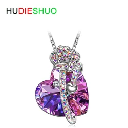 High quality Love of Rose Pendant Necklace with Austrian Crystals Jewelry for Women Gifts for Girls