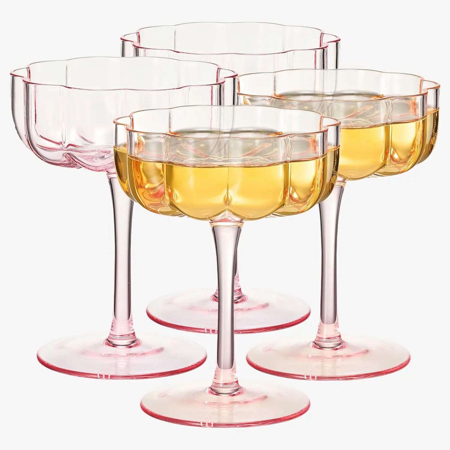 Wholesale Flower Vintage Wavy Petals Wave Glass Coupes 7oz Colorful Martini Champagne Cocktail Rippled Champagne Glasses
