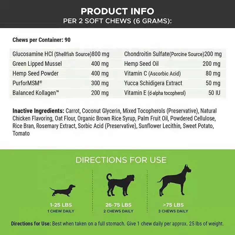 Глюкозамин Конопляный для собак добавка суставов и бедер с конопляным маслом улучшает мобильность энергию снимает боль в