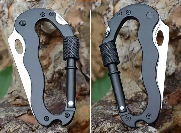 Kongbo 5 in 1 Multi-tool Carabiner Knife Foldable Survival D Shape Keychain Buckle EDC Hook Tool