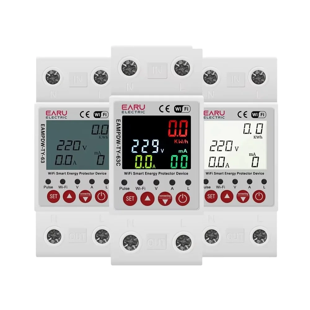 EAMPDW-63 Wi-Fi умный выключатель 2P 63A 230 В измеритель энергии мощность kWh Утечка через протектор напряжения реле