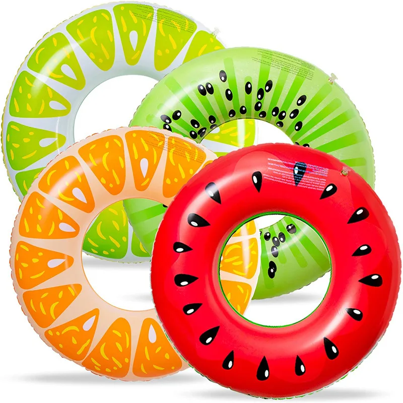 4PCS Fruit Pool Floats Watermelon Kiwi Orange Lemon Swimming Rings Inflatable Tubes Fun Water Toys for Kids Adults
