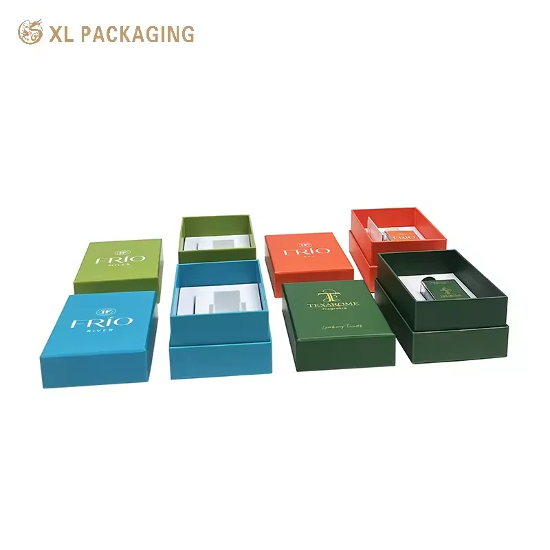 Perfume box 157gsm artPaper Lid bottom box Gift 2mm hardboard packaging beauty Boxes with EVA insert for bottle