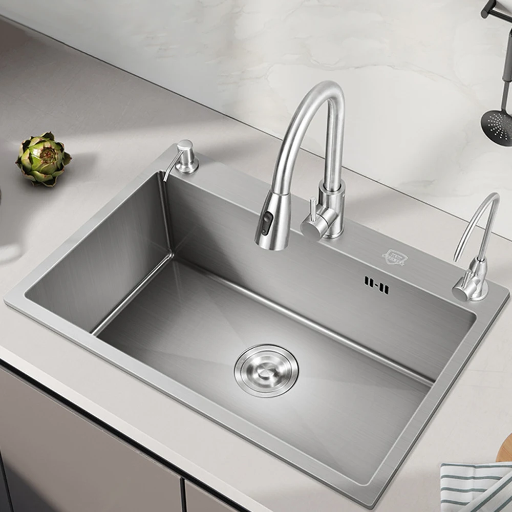 Manufacturer Supplier Handmade Kitchen Sink with Waterfall Smart Double Bowl SS 304 Handmade Sink Above Counter Square Modern