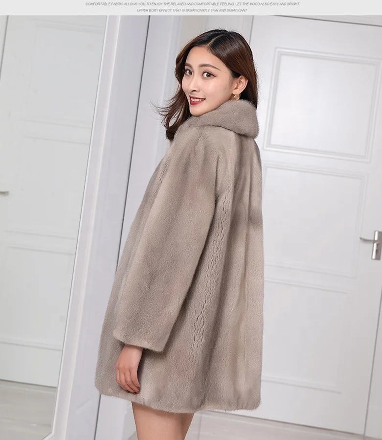 Women Winter Natural Mink Skin Fur Coats Fashion Noble Lady Warm Thick Long Jackets