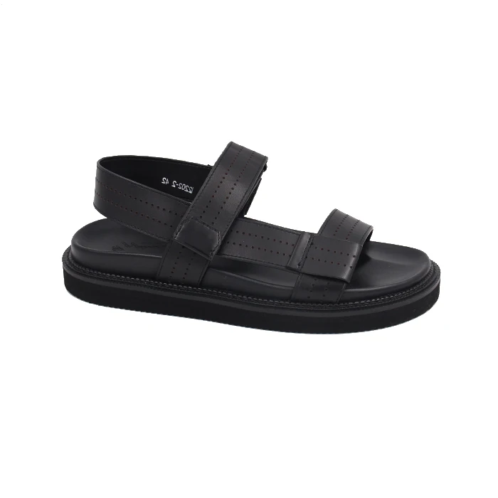 2024 Hot Sale Black Leather Slip-On Sandals for Men Custom Color for California Breathable Flat Slide Type
