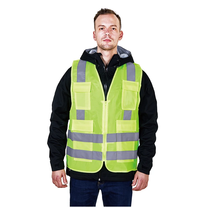 R129-1 Zipper Closure High Quality  Safety Reflective Clothing Warning  hivi vest with Multi Pockets