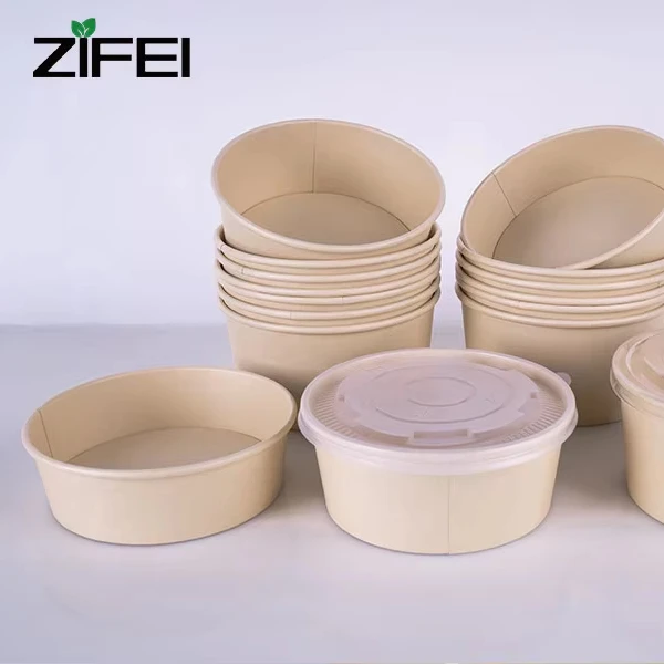 500-1000ml biodegradable bento food packaging take away bamboo pulp fruit salad bowl with lid