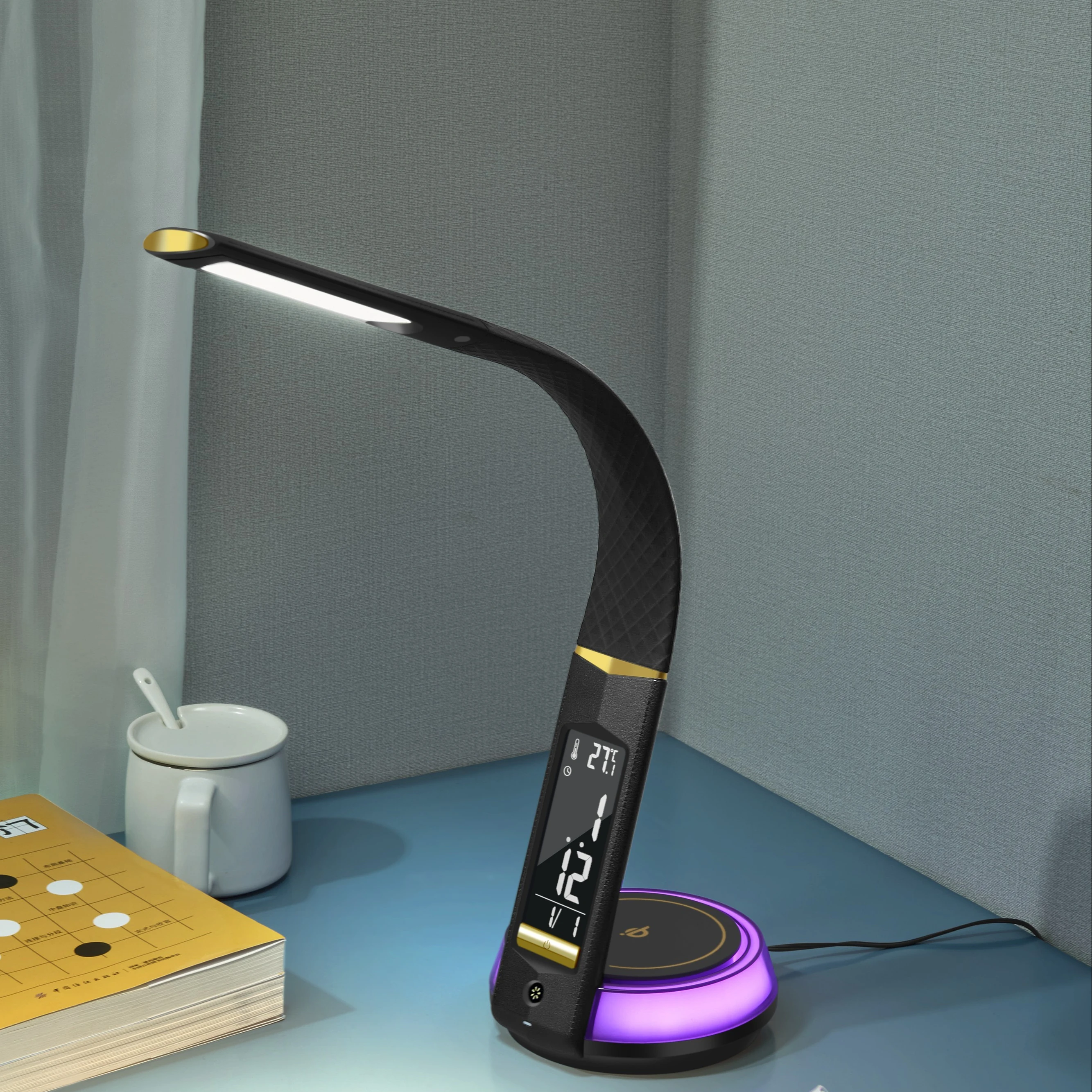 New-Design RGB Light Desk Lamp Adjustable Arm Wireless Charger Table Lamps LCD Display  smart home lights