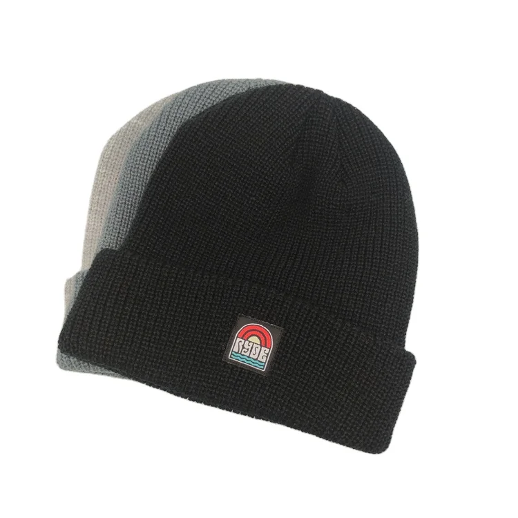 Custom High Quality Woven Patch Beanie waffle hat