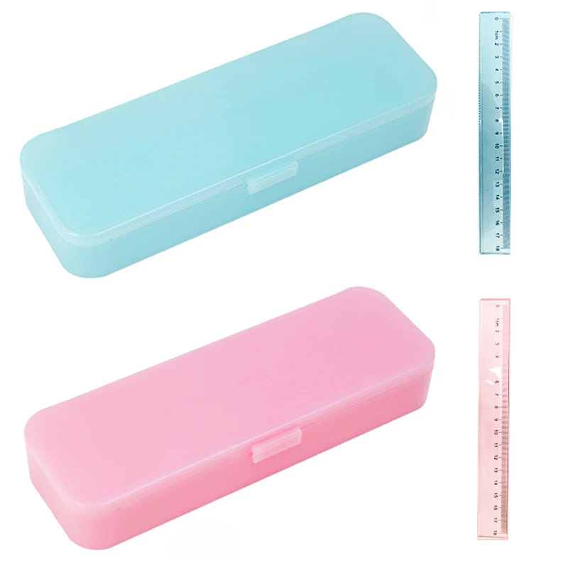 Wholesale Student Stationery Transparent Pencil Case Storage Box With Ruler