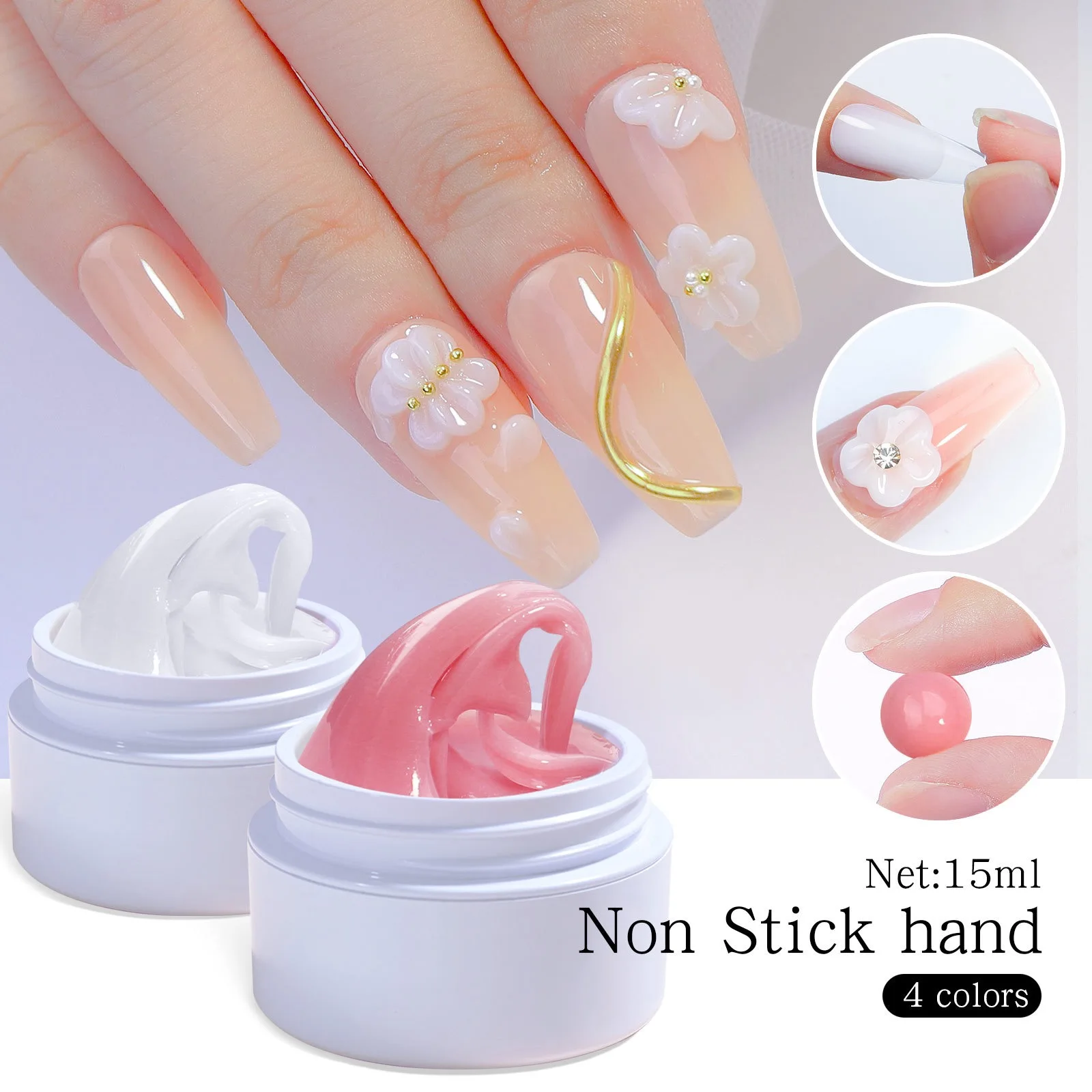 Clear White Pink Color Hard Gel Nail Extension Gel Non-Sticky Hand Solid Sculpting Gel for Nail Art Design
