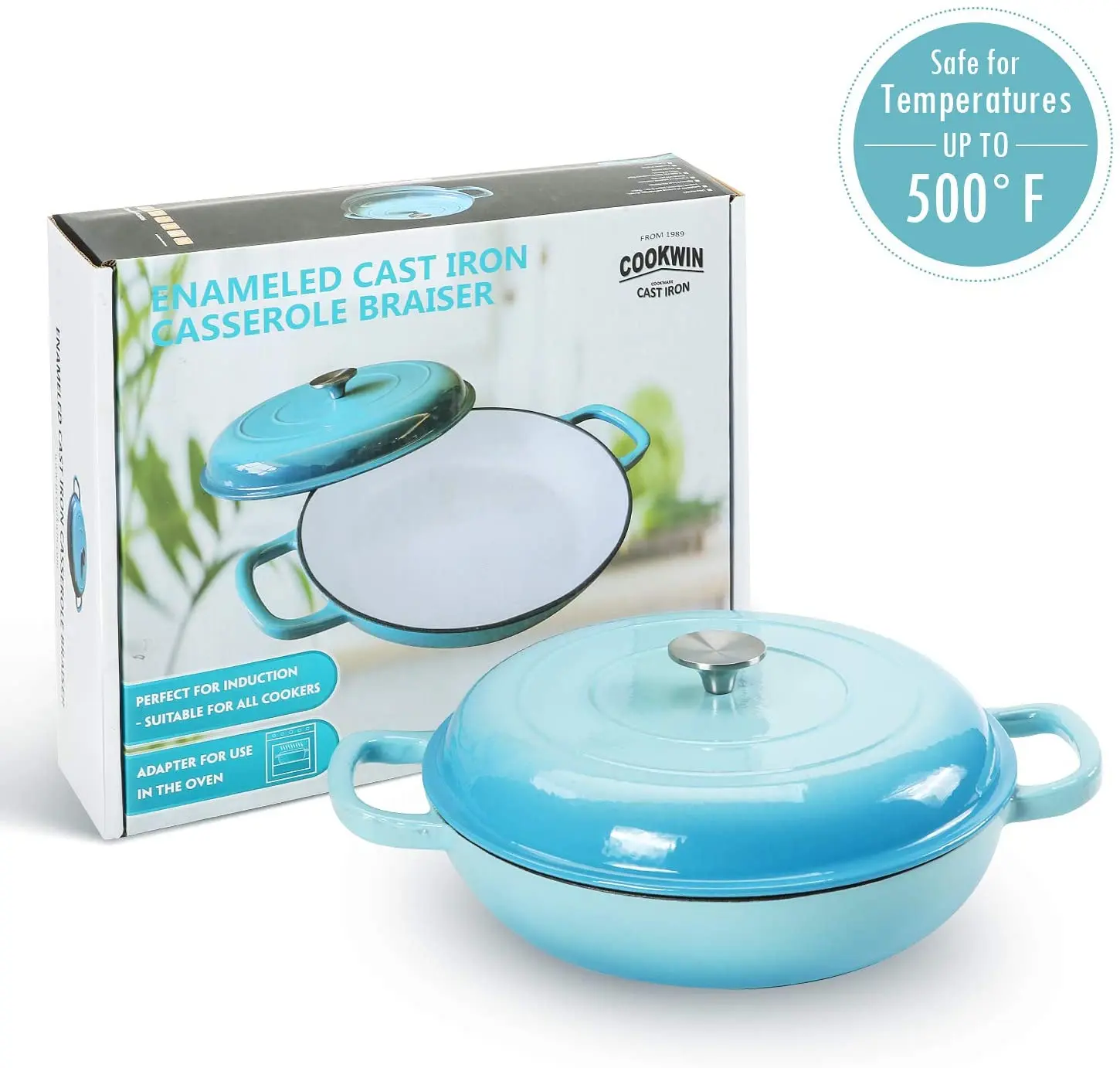 3.8 Quart Cast Iron Casserole Pot, Casserole Porcelain Enameled Cast Iron Dutch Oven Pot for Family Gift