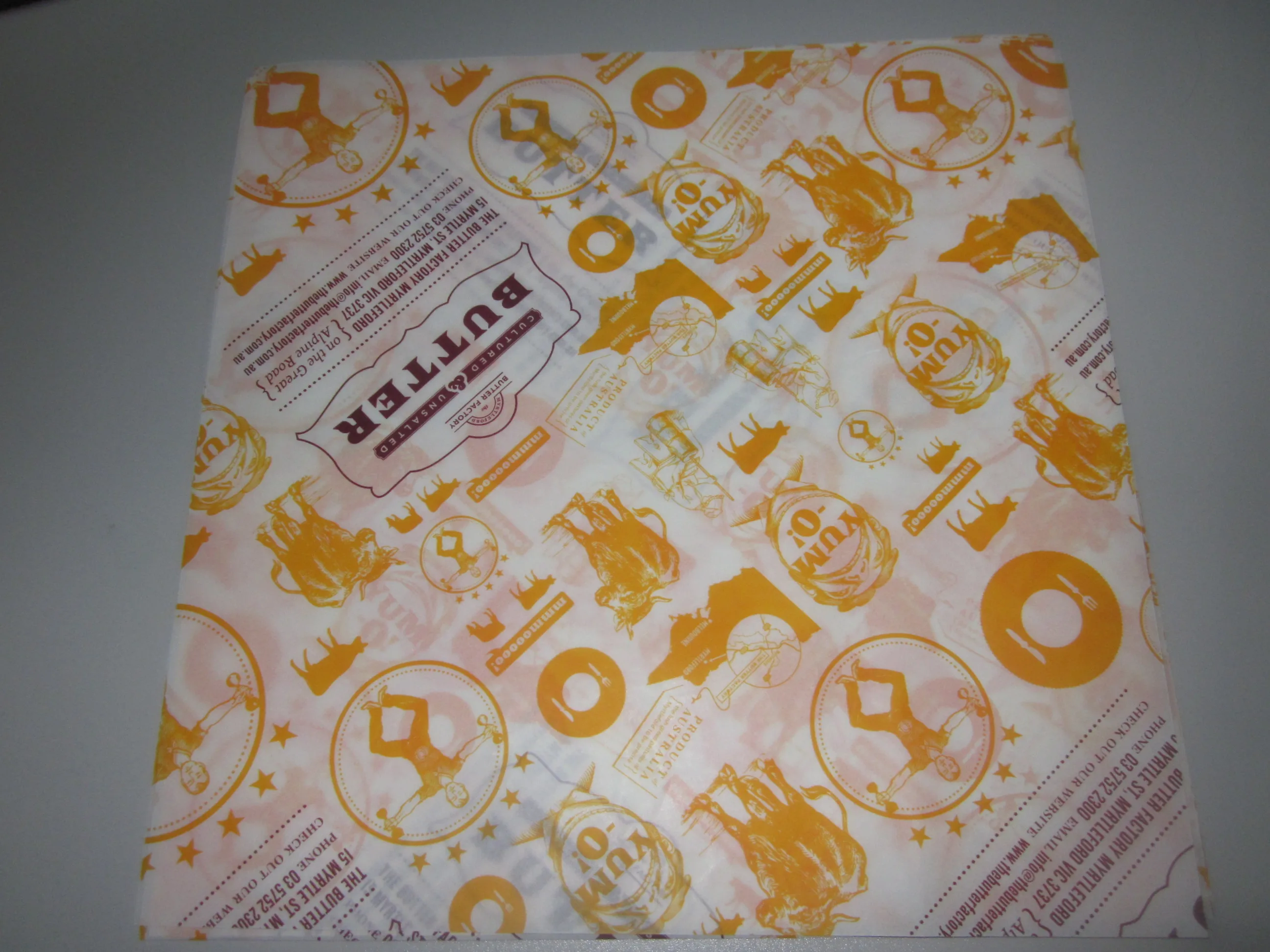 
custom logo colored printed grease proof bread packaging wax food wrapping paper 