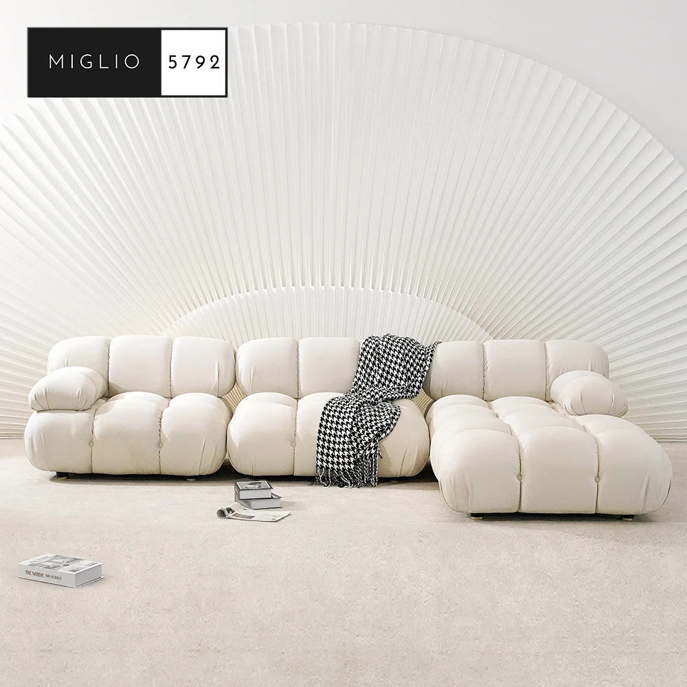 Modern Furniture Velvet Module Sofas Combination Velvet Modular Seater Sectional Sofa Fabric Set Living Room L Shape Sofa White