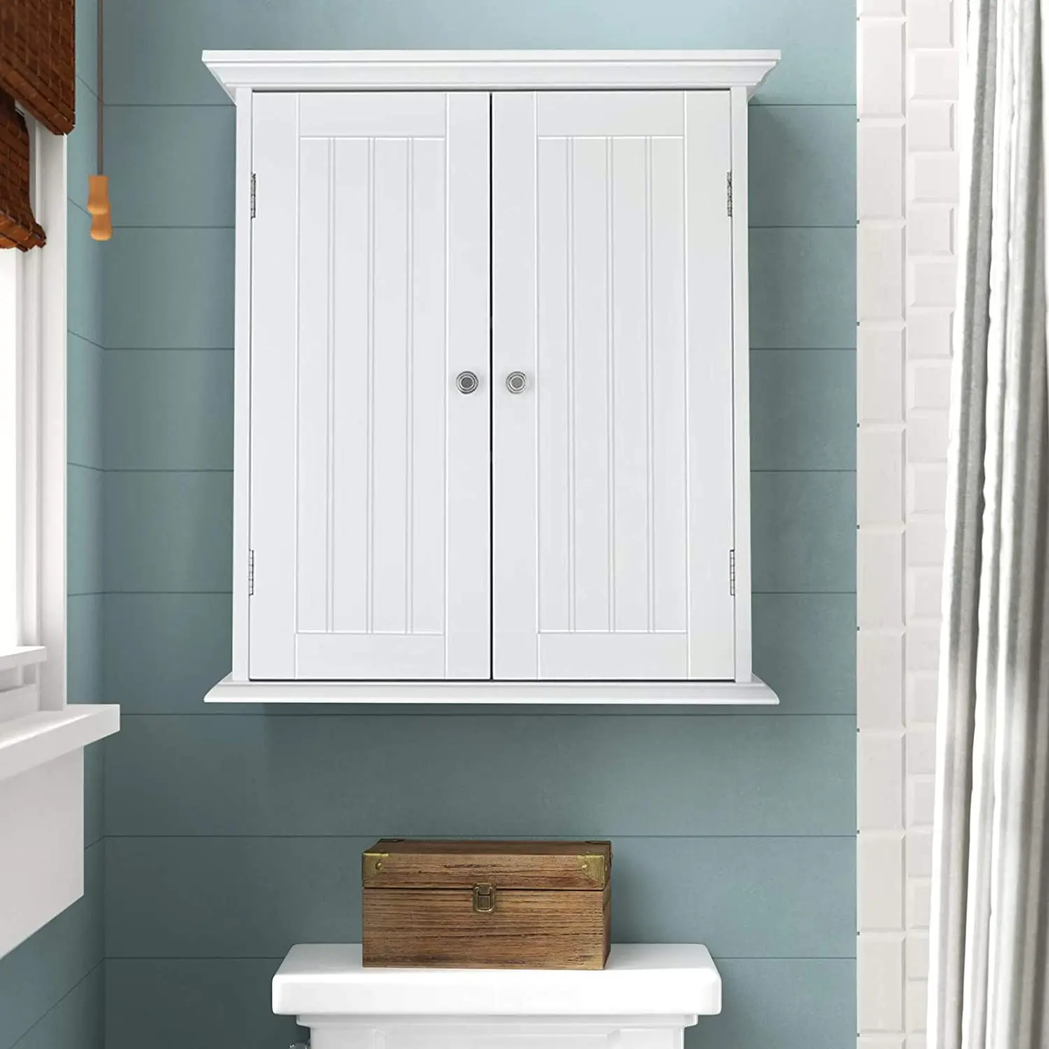 
Bathroom Closet Space Saving Locker Over Toilet Wall Mounted White Medicine Cabinet With 2 Doors And Adjustable Shelf 