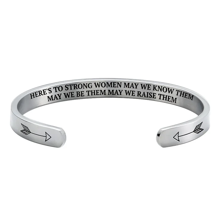 Custom Inspirational Text Laser Engraving Blank Gold Silver Stainless Steel Bangles Bracelets for Man Heres to Strong Women