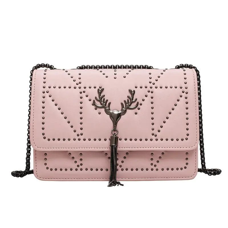 Net Red Korean Version Of The Rivet Chain Small Square Bag Elk Tassel Christmas Style Organ One-Shoulder Messenger Bag M11