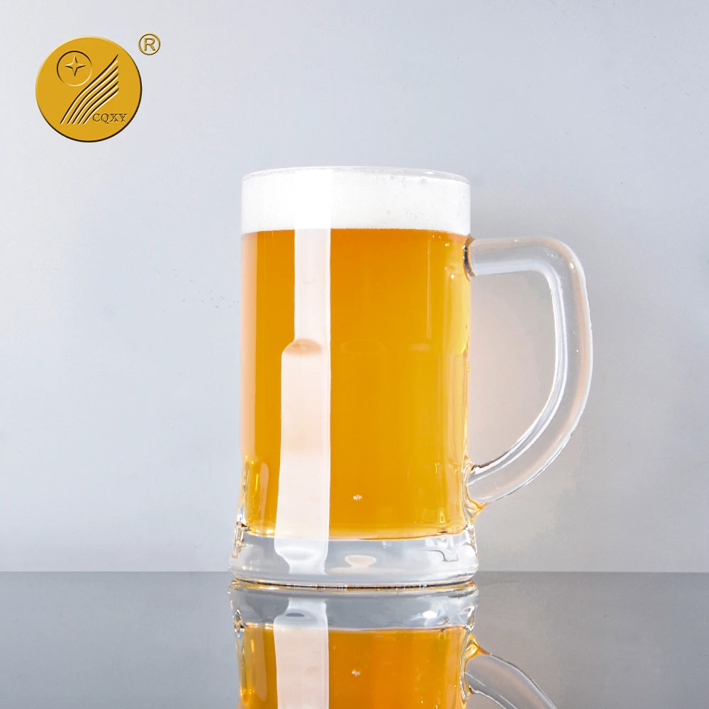 Wholesale promotion decal printing logo beer mug glass cup with handle sublimation thick glass beer mug