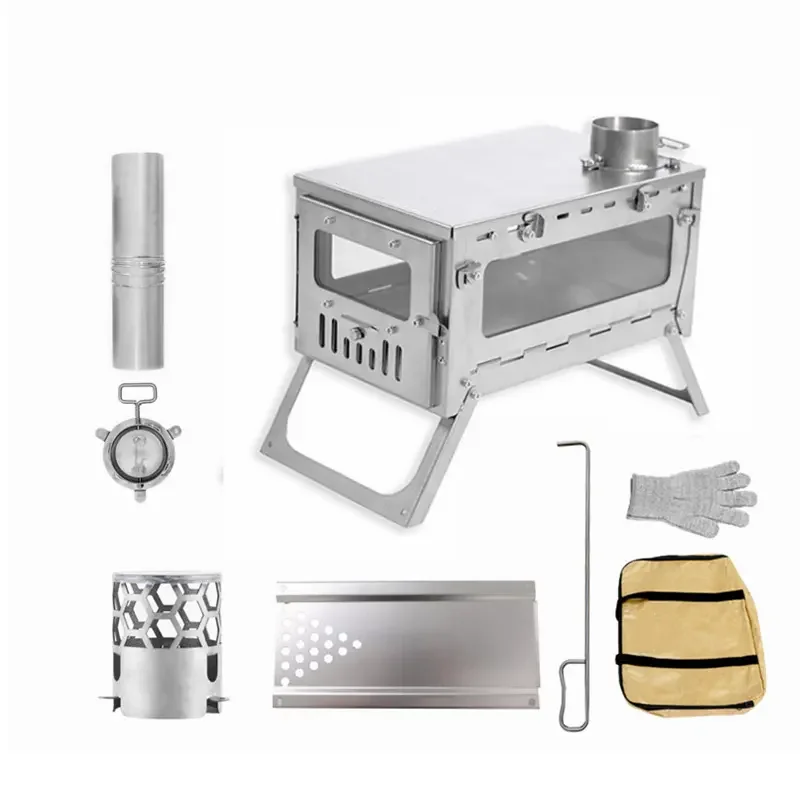 Mini Tent Stove Ultralight Stainless Steel Hot Tent Stove 30*19*15cm Outdoor Firewood Oven Portable Camping Wood Burning Stove