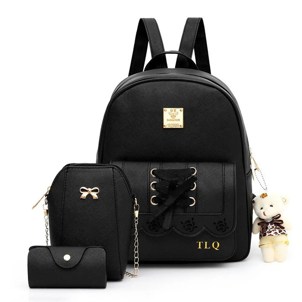 JIANUO new model bags backpack set fashion leather backpack set for girl