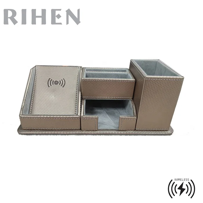 
10W Gold PU Leather Wireless Charger Desktop Organizer compatible 5W and 7.5W 