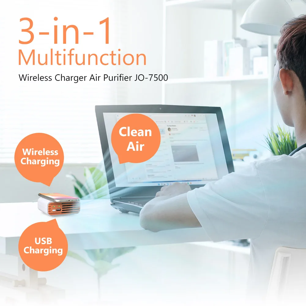 Mini 15W USB Wireless Fast Charger 3 In 1 Small Room Office Hotel Desktop Anion Generator Air Purifier