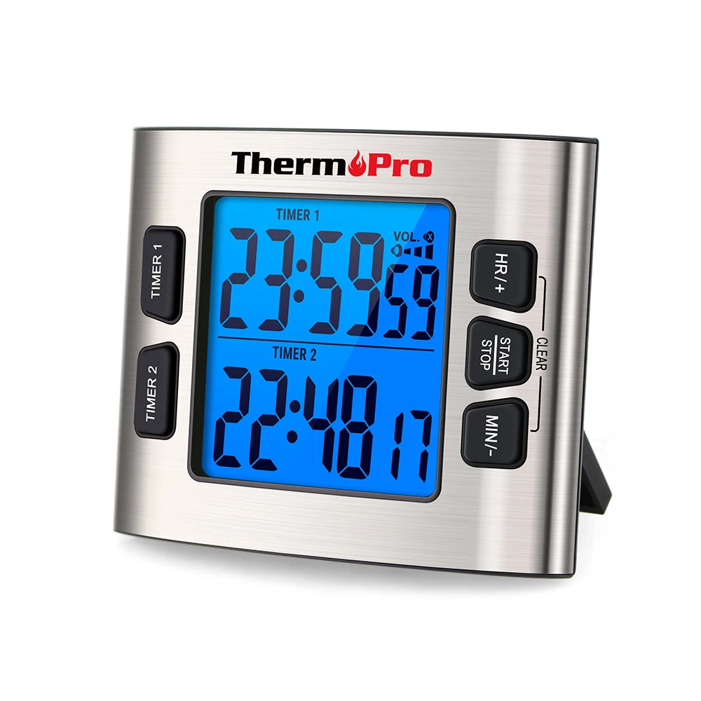 ThermoPro TM02 Dual Digital Kitchen Timer with Calendar Clock Mode